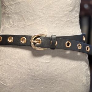 Elegant Black Belt with Gold Eyelets